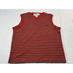 Vintage 90s Jones Wear Sport Tank Top Large Red Stripe 100% Cotton Retro